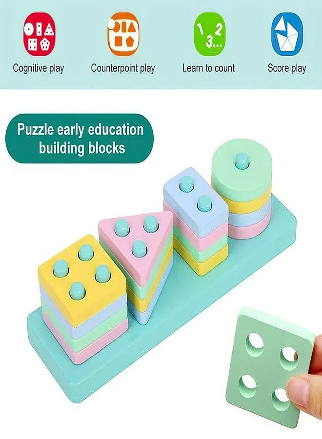 NPB Store Non Toxic Geometric Shape Sorting & Stacking Toy for Toddlers Early Learning Development Activity Puzzle Blocks Column Set for Kids Best Gift for 2 3 4 5 Years Kids (Wooden Shape Sorter) - Image 4
